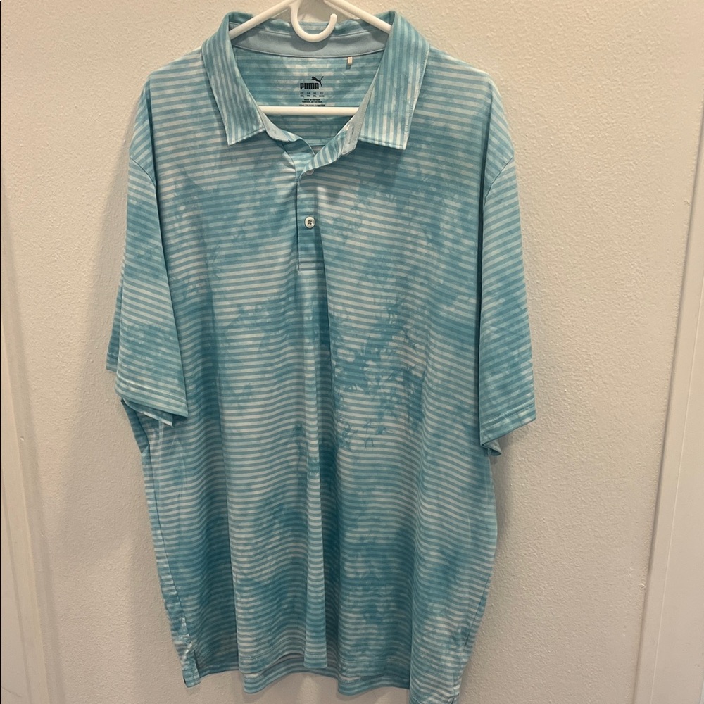 Puma Men's Light Blue Tie-Dye Polo Shirt